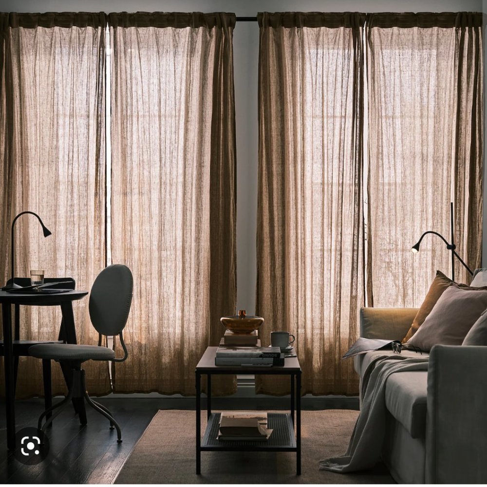 NWT, IKEA Dytag 100 percent linen curtains. 2 panels 57x98 Dark Beige